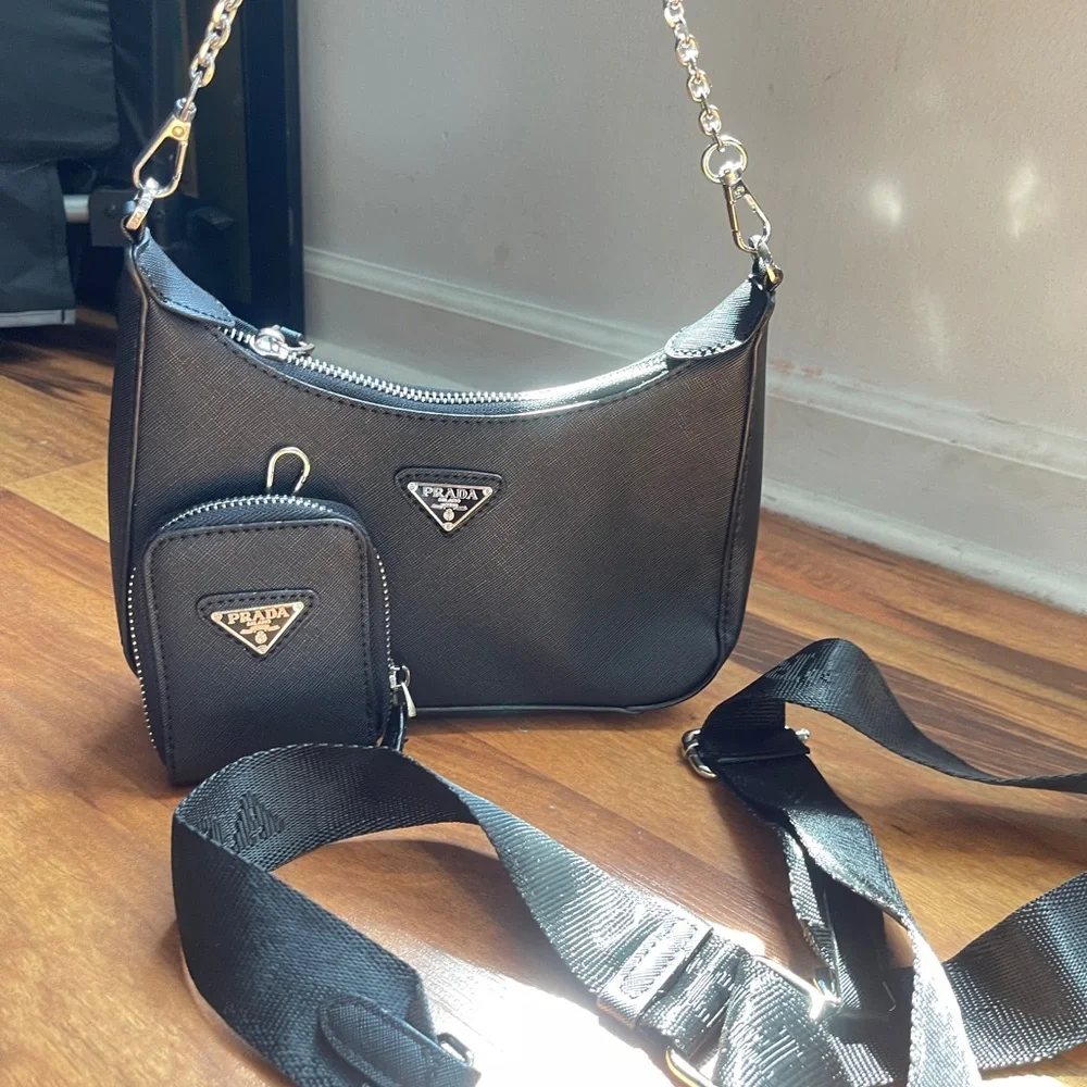 Designer Black Shoulder Bag with Chain Accent